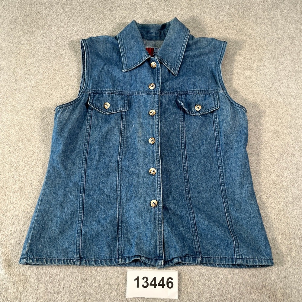 Sun Belt Denim Vest Womens Medium Blue Good Vintage Made in USA Button Front